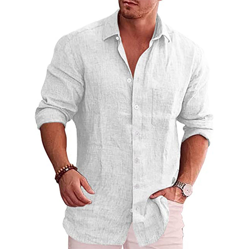 Men's Linen Lapel Long-Sleeved Casual Shirt