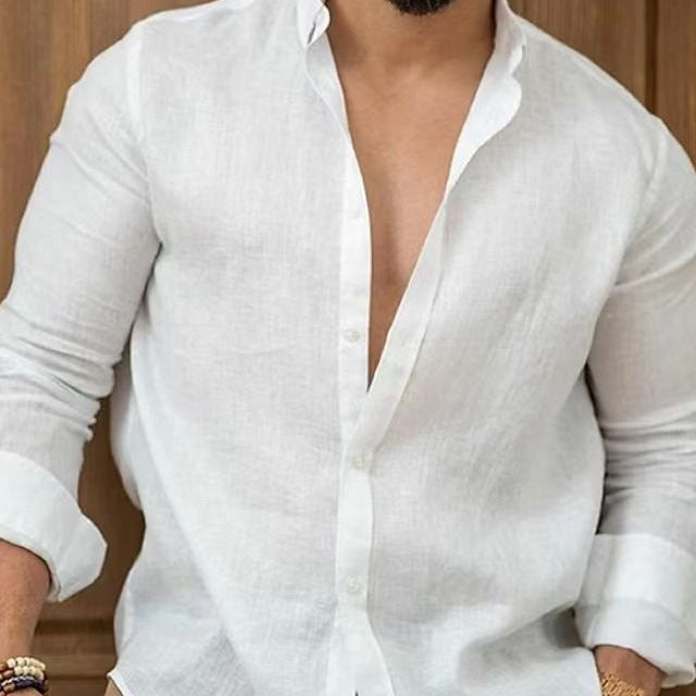 Men's Linen Long Sleeve Shirt Wrinkle Resistant Casual Wear