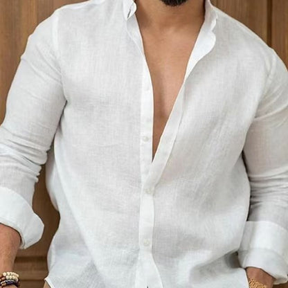 Men's Linen Long Sleeve Shirt Wrinkle Resistant Casual Wear