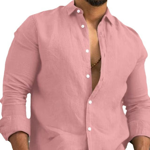 Men's Linen Long Sleeve Shirt Wrinkle Resistant Casual Wear