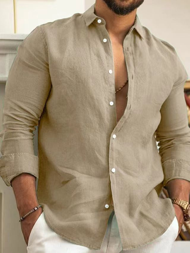 Men's Linen Long Sleeve Shirt Wrinkle Resistant Casual Wear