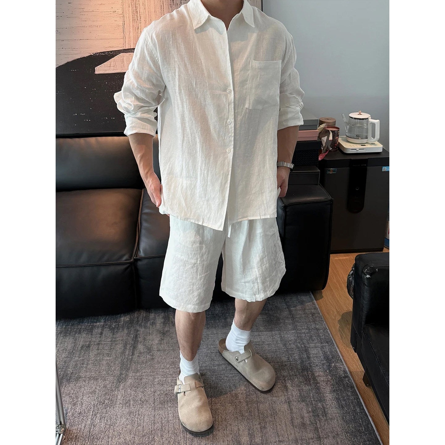 Men's Linen Shirt and Shorts Set