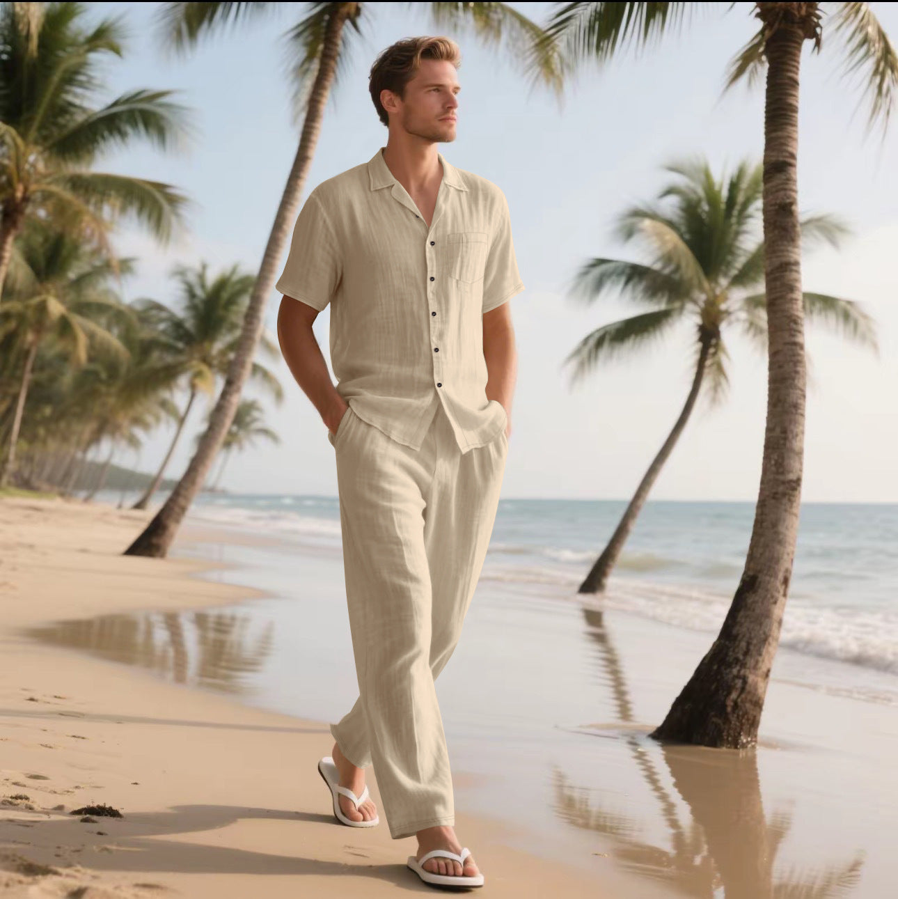 Men's Linen Short Sleeve Shirt and Trousers