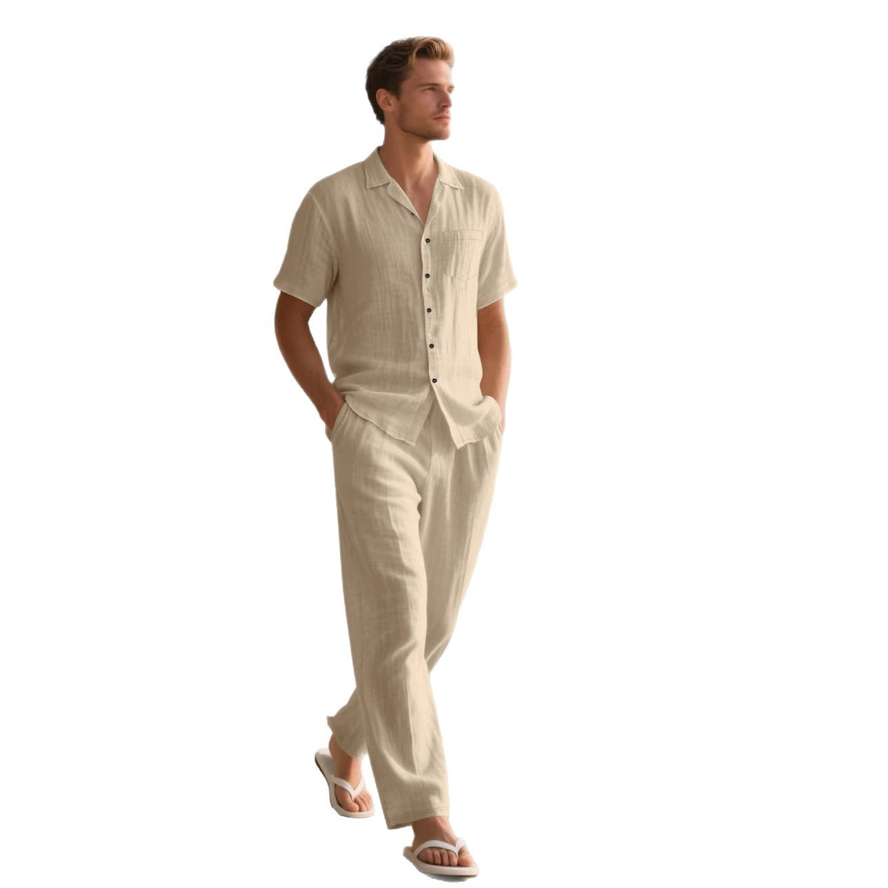 Men's Linen Short Sleeve Shirt and Trousers