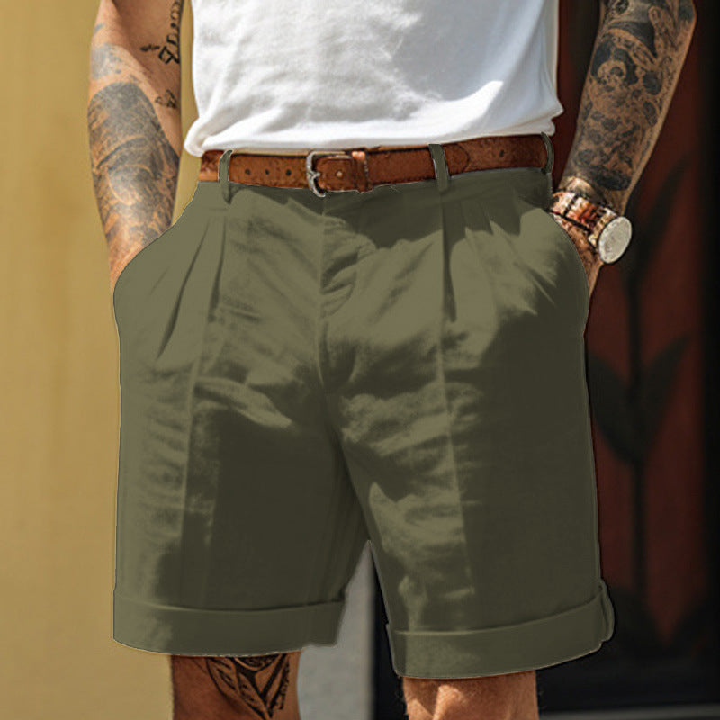 Men's Linen Shorts Summer Shorts Pleated Shorts