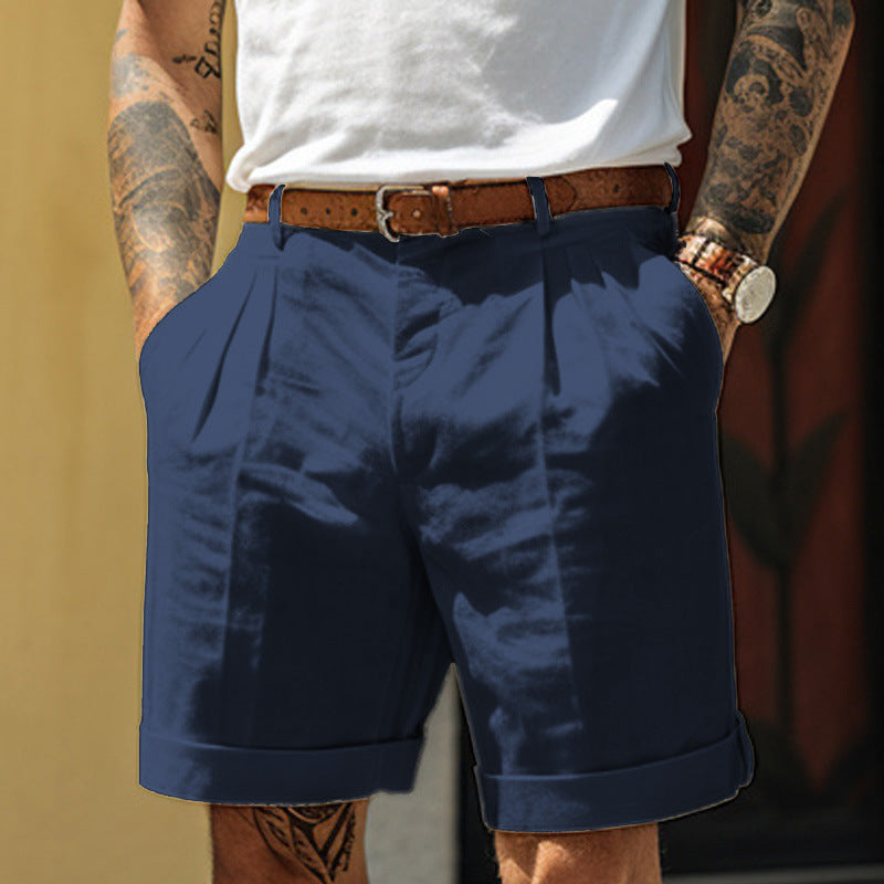 Men's Linen Shorts Summer Shorts Pleated Shorts