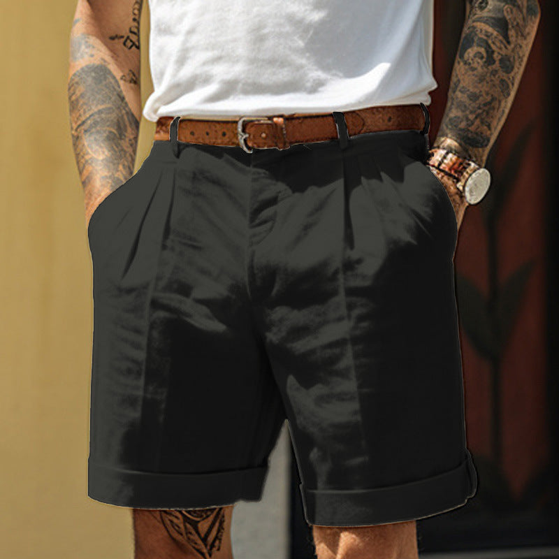 Men's Linen Shorts Summer Shorts Pleated Shorts
