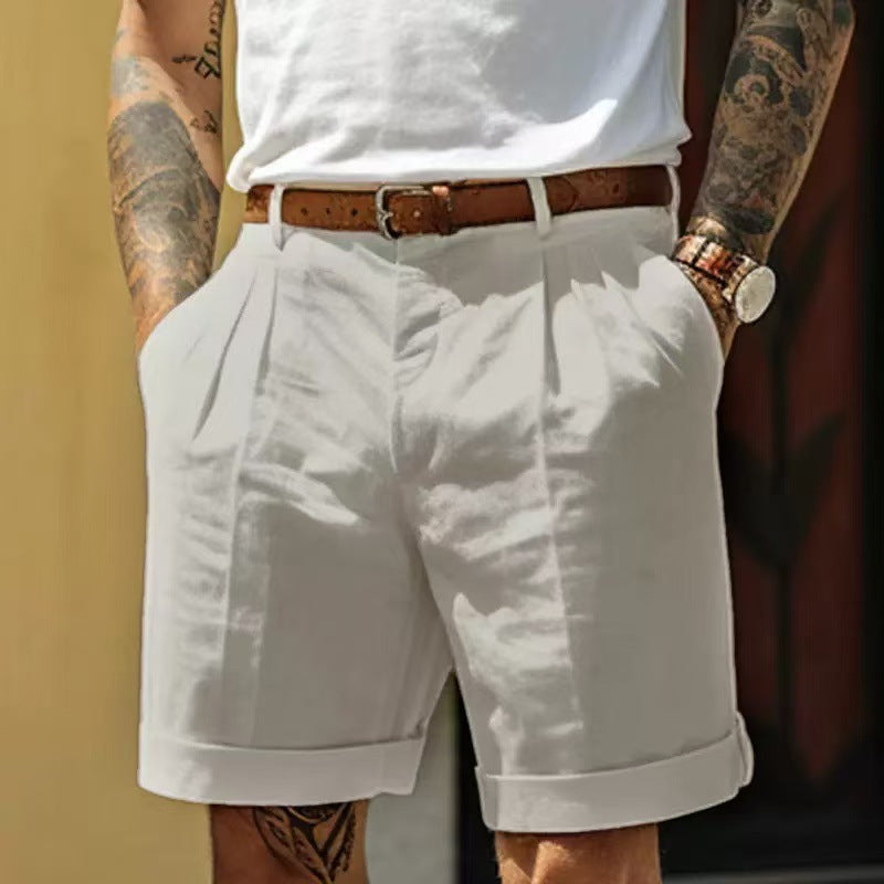 Men's Linen Shorts Summer Shorts Pleated Shorts