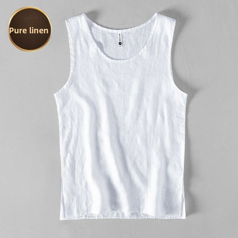 Men's Linen Sleeveless Vest Casual Round Neck