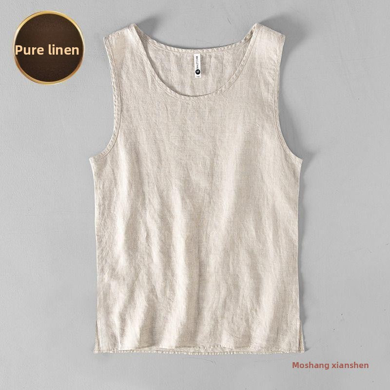 Men's Linen Sleeveless Vest Casual Round Neck