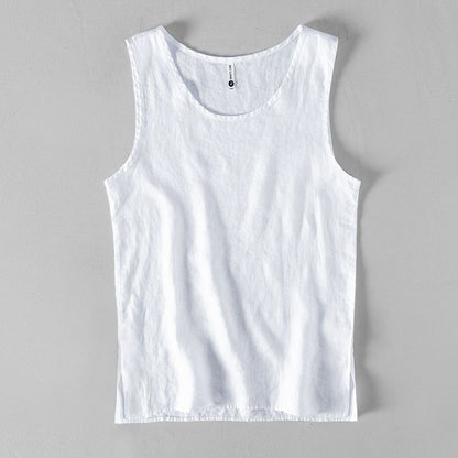 Men's Linen Sleeveless Vest Casual Round Neck