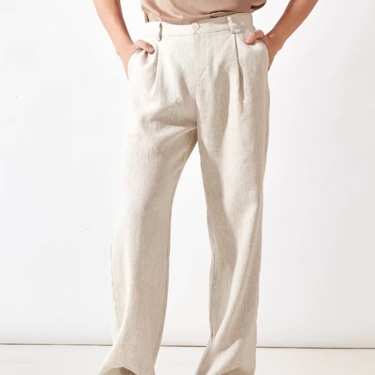Men's Linen Wide-Leg Straight Pants