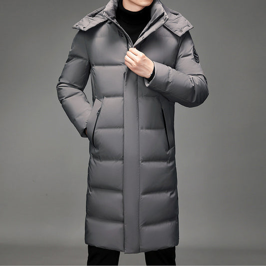 Men's Long Hooded Windproof Down Jacket