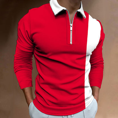 Men's Long Sleeve Color Block Polo Shirt