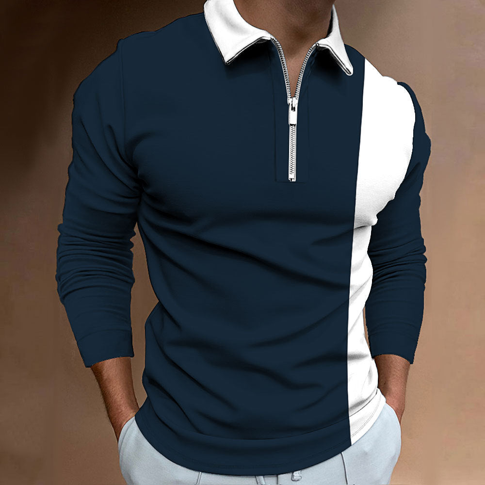 Men's Long Sleeve Color Block Polo Shirt