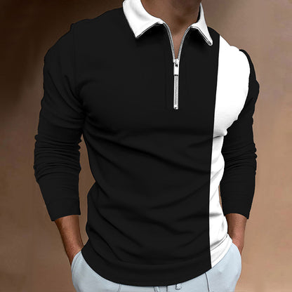 Men's Long Sleeve Color Block Polo Shirt