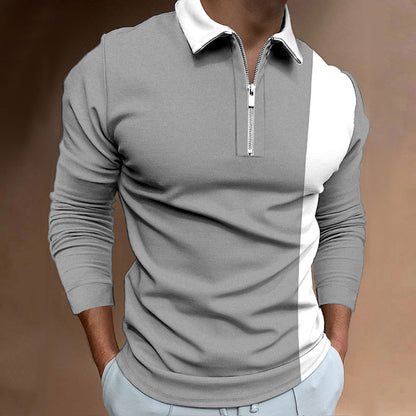 Men's Long Sleeve Color Block Polo Shirt