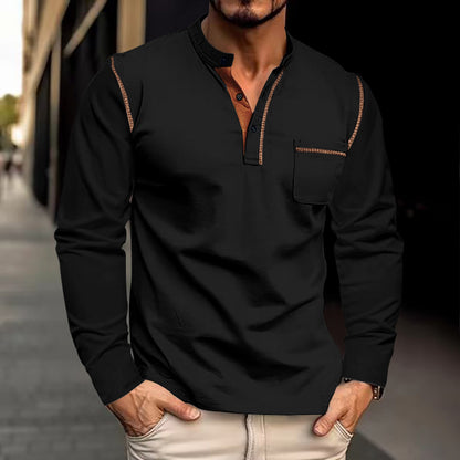Men's Long Sleeve Stand Collar Polo Shirt