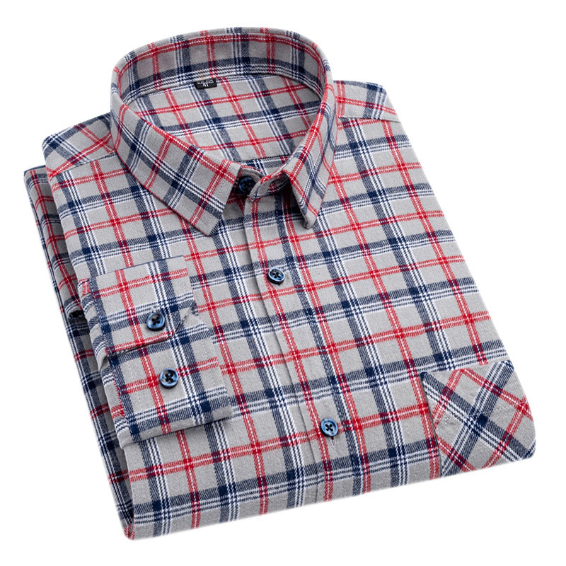 Men's Long-Sleeved Cotton Brushed Plaid Shirt
