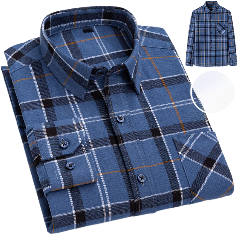 Men's Long-Sleeved Cotton Brushed Plaid Shirt
