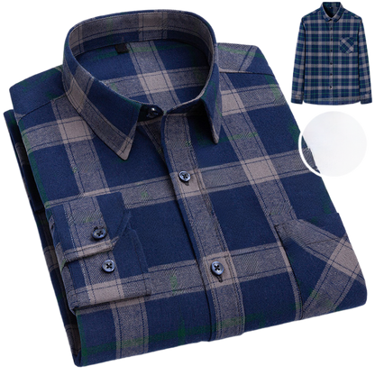 Men's Long-Sleeved Cotton Brushed Plaid Shirt