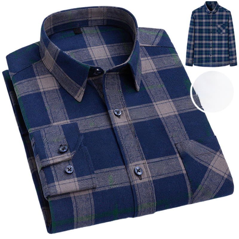 Men's Long-Sleeved Cotton Brushed Plaid Shirt