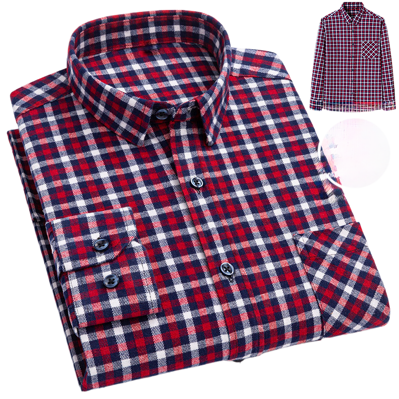 Men's Long-Sleeved Cotton Brushed Plaid Shirt