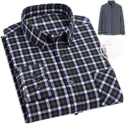 Men's Long-Sleeved Cotton Brushed Plaid Shirt