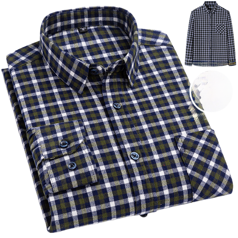 Men's Long-Sleeved Cotton Brushed Plaid Shirt