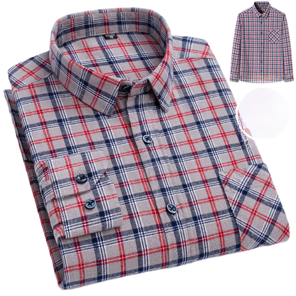 Men's Long-Sleeved Cotton Brushed Plaid Shirt