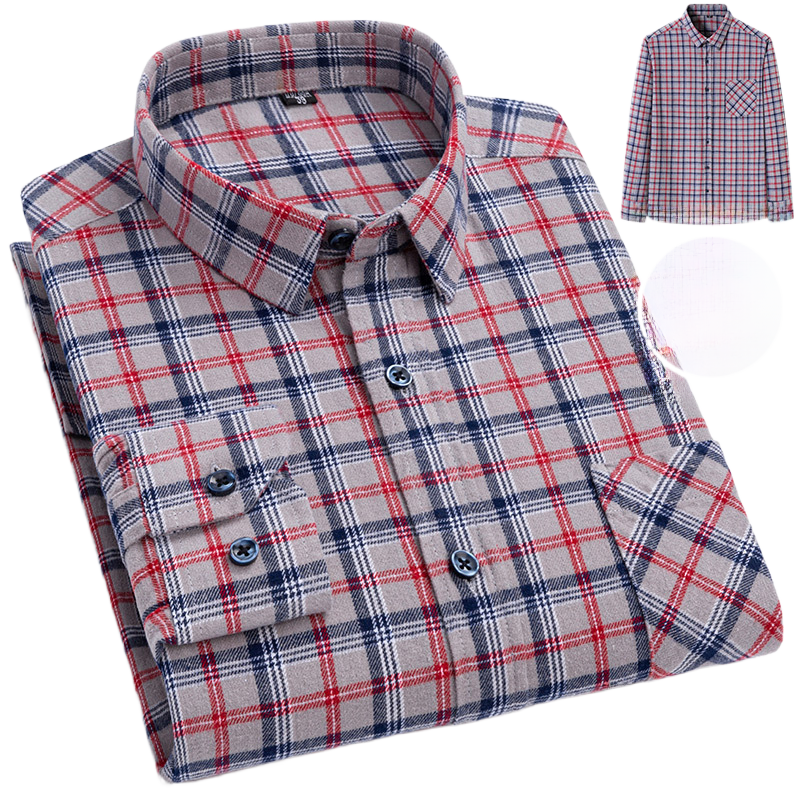 Men's Long-Sleeved Cotton Brushed Plaid Shirt