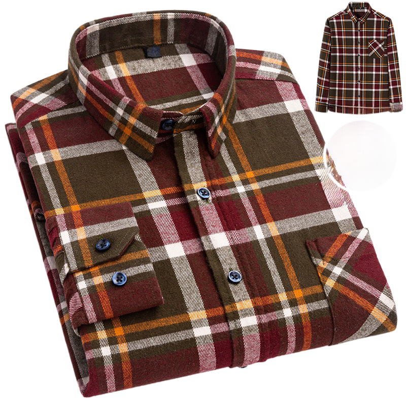 Men's Long-Sleeved Cotton Brushed Plaid Shirt
