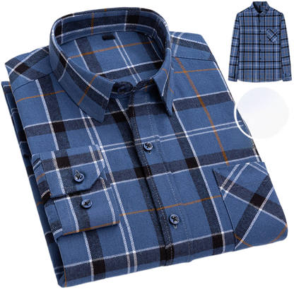 Men's Long-Sleeved Cotton Brushed Plaid Shirt
