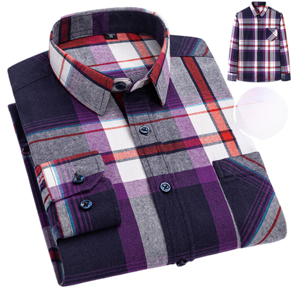 Men's Long-Sleeved Cotton Brushed Plaid Shirt
