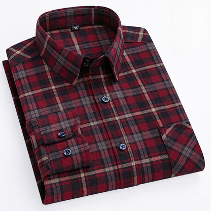 Men's Long-Sleeved Cotton Brushed Plaid Shirt