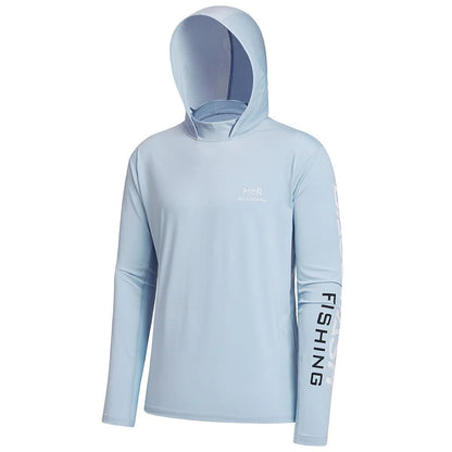 Men's long-sleeved hooded fishing shirt with UV protection