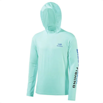 Men's long-sleeved hooded fishing shirt with UV protection