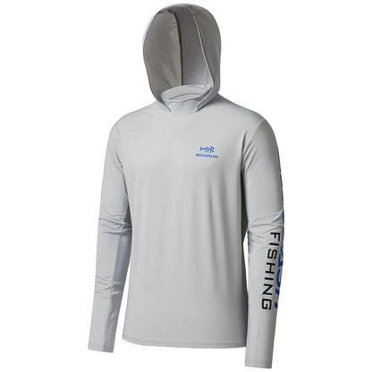 Men's long-sleeved hooded fishing shirt with UV protection