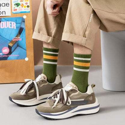 Men's Long Socks Trendy Three-Stripe Classic Striped Mid-Calf Socks for Men