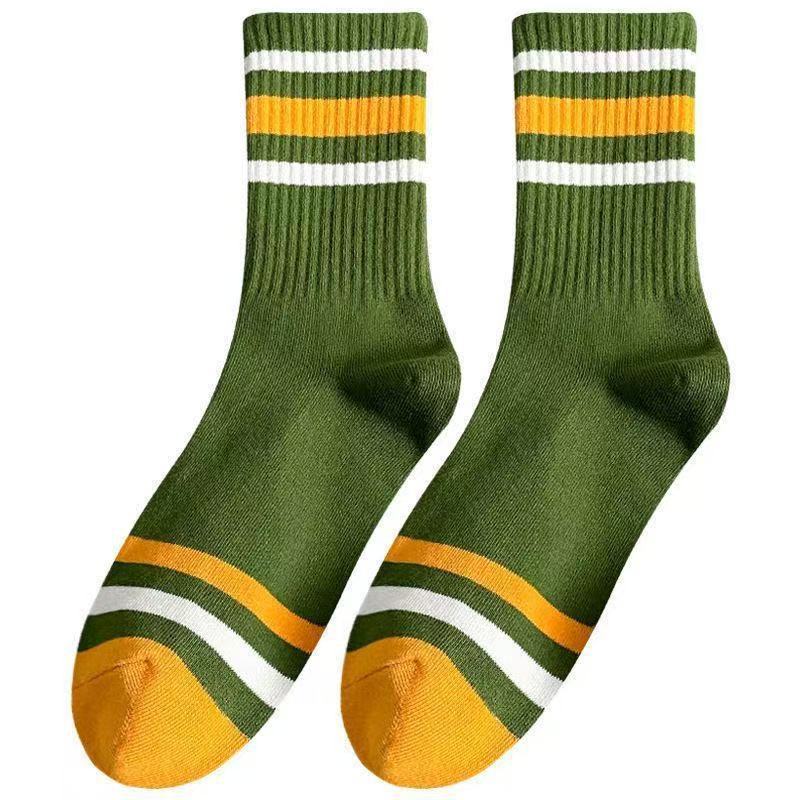 Men's Long Socks Trendy Three-Stripe Classic Striped Mid-Calf Socks for Men