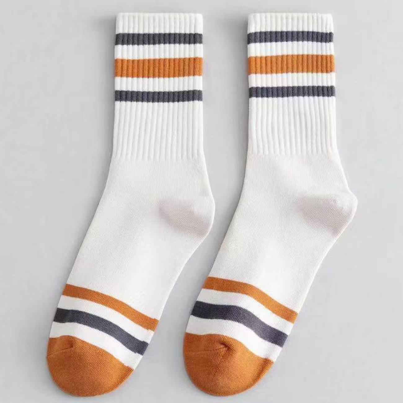 Men's Long Socks Trendy Three-Stripe Classic Striped Mid-Calf Socks for Men