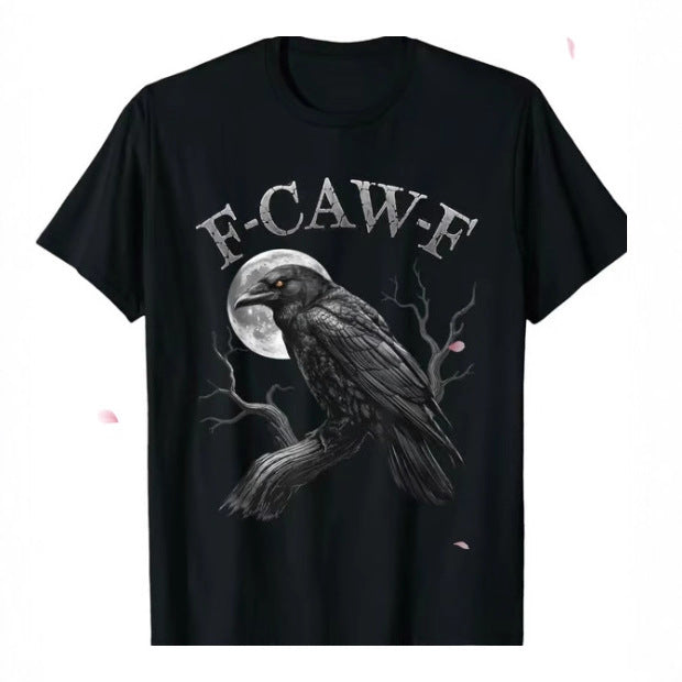 Men's Loose Fit Cotton Raven Print T-shirt