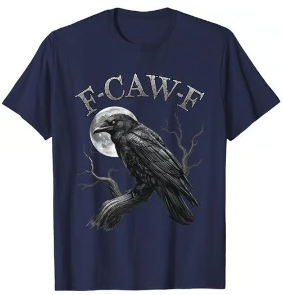 Men's Loose Fit Cotton Raven Print T-shirt