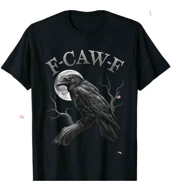 Men's Loose Fit Cotton Raven Print T-shirt