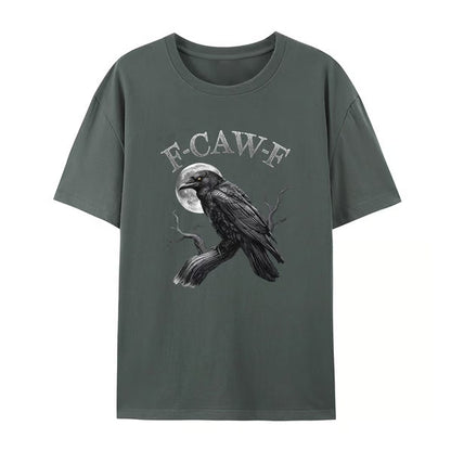 Men's Loose Fit Cotton Raven Print T-shirt