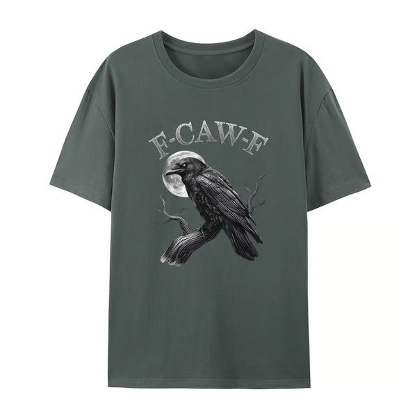 Men's Loose Fit Cotton Raven Print T-shirt