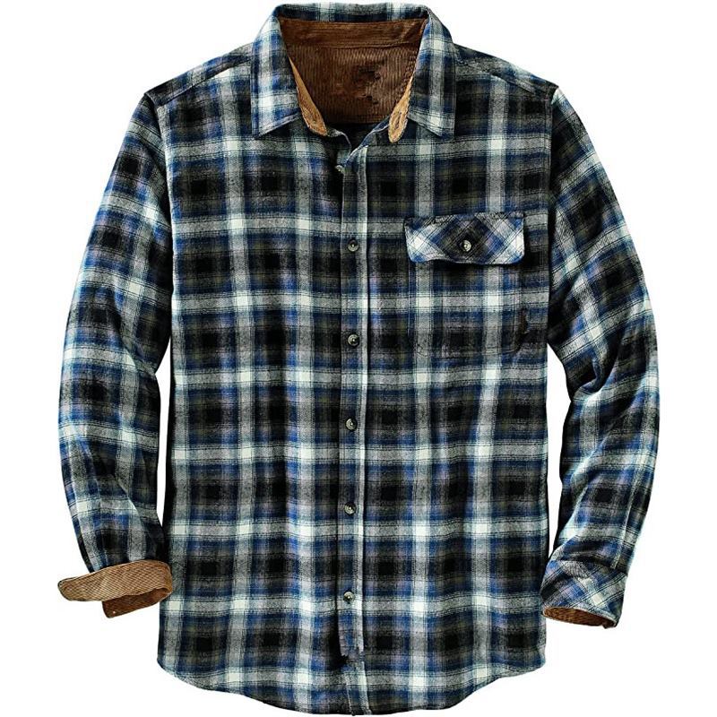 Men's Loose Fit Plaid Long Sleeve Shirt