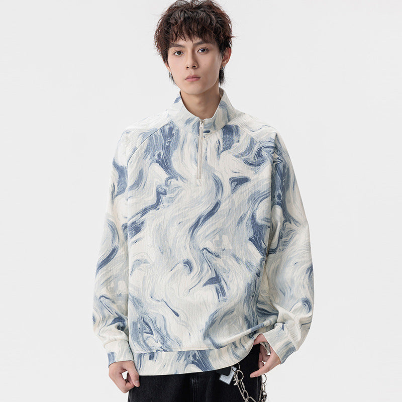 Men's Loose Fit Watercolor Print Sweatshirt