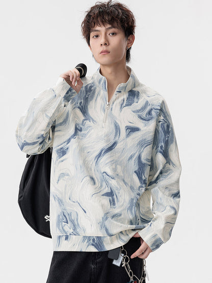 Men's Loose Fit Watercolor Print Sweatshirt