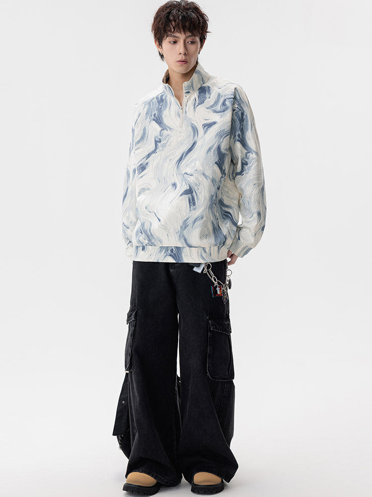Men's Loose Fit Watercolor Print Sweatshirt
